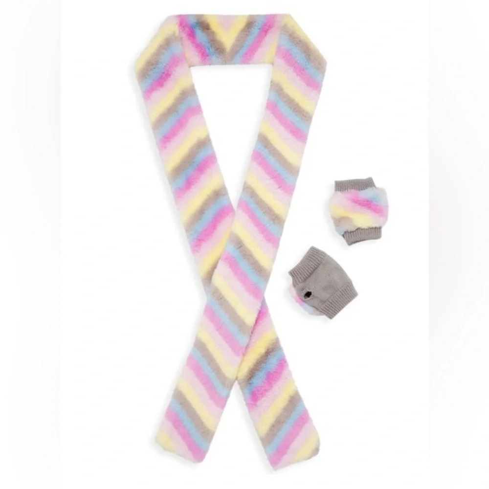 Jocelyn Colorful Striped Kids Scarf and Mittens Set